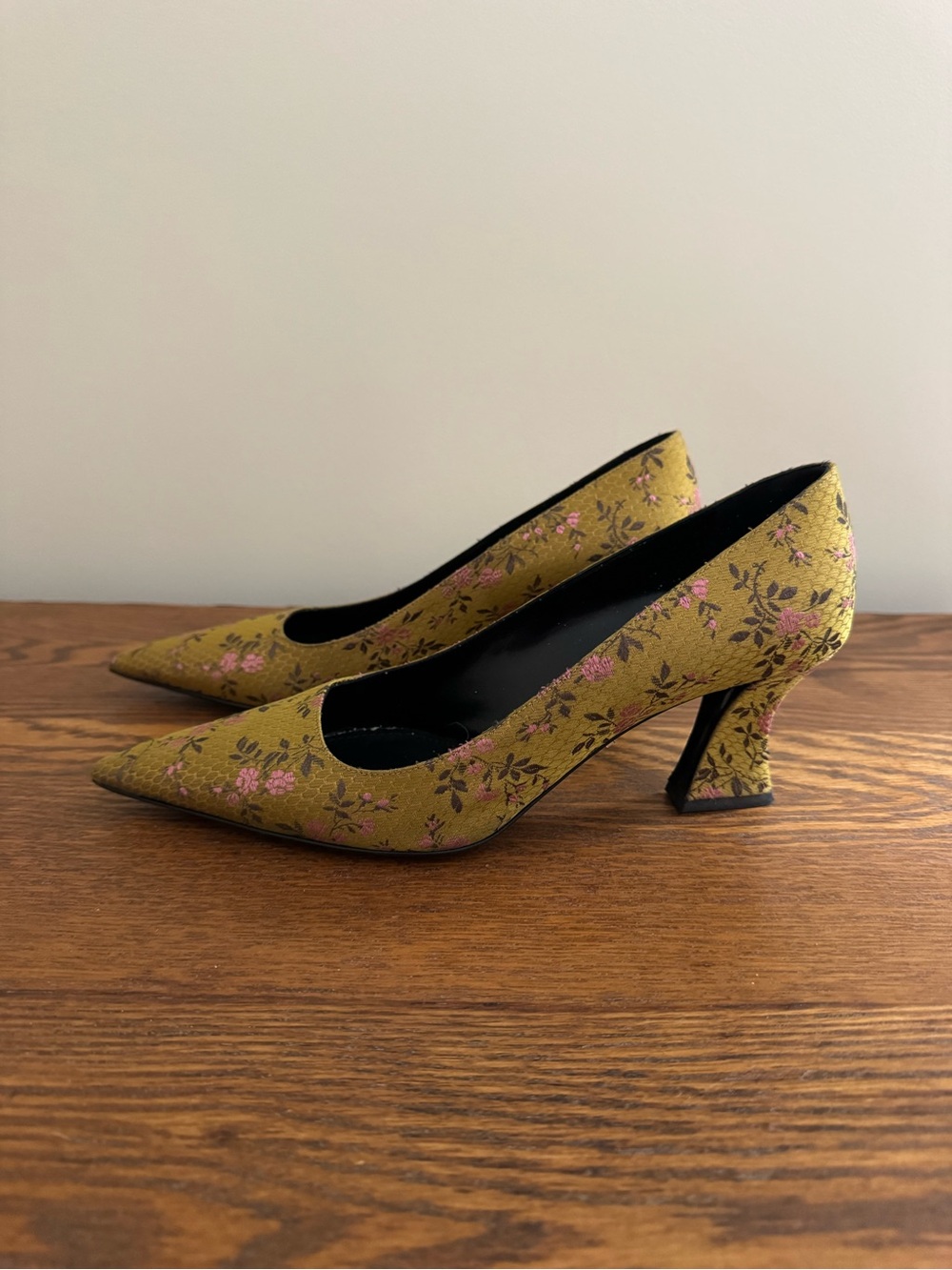 Prada Olive Floral Pointed-Toe Pumps